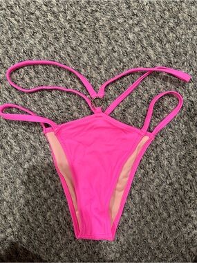 Victoria's Secret Bright Pink Strappy Bikini Bottom with Decorative Ring
